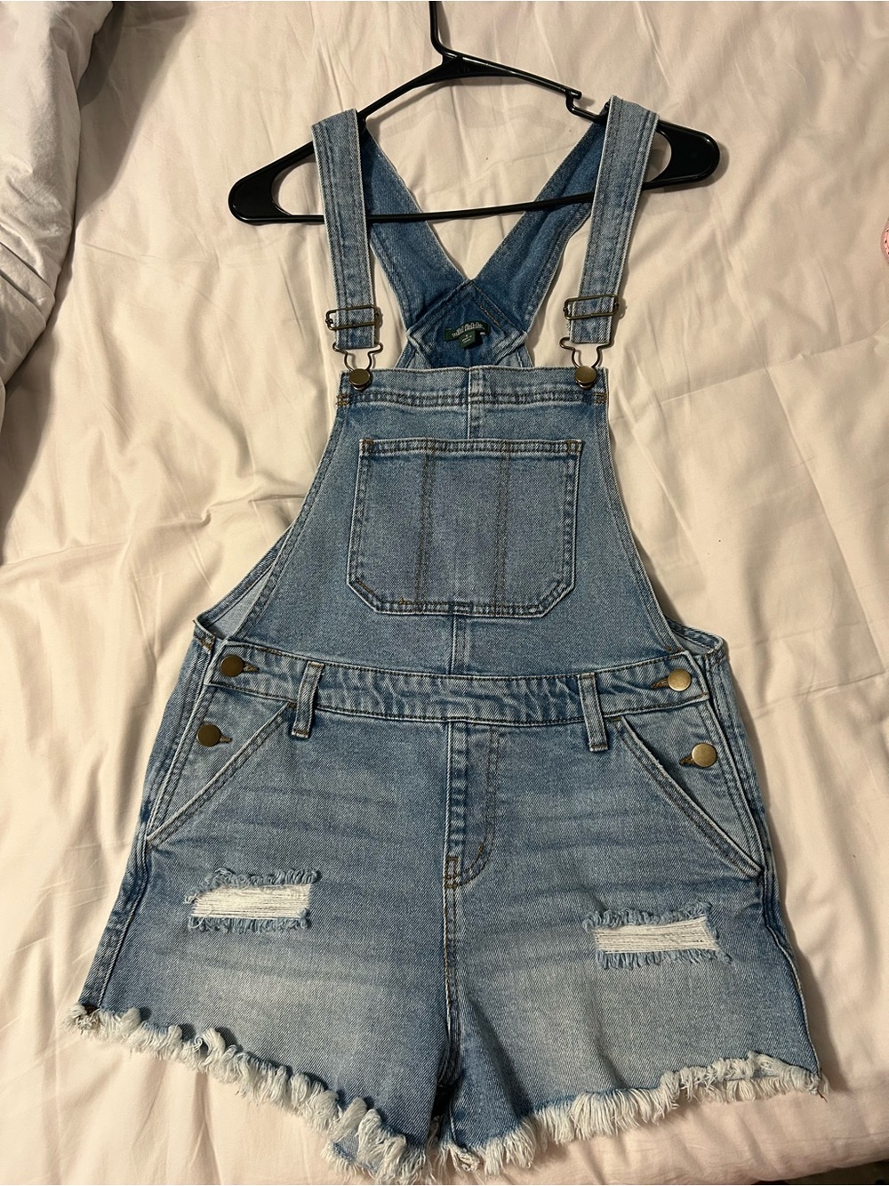 wild fable Light Blue Distressed Denim Short Overalls